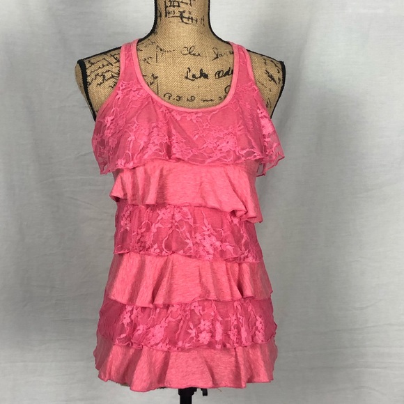 Zenana Outfitters Pink Lacy Racerback Tank top - Picture 3 of 7